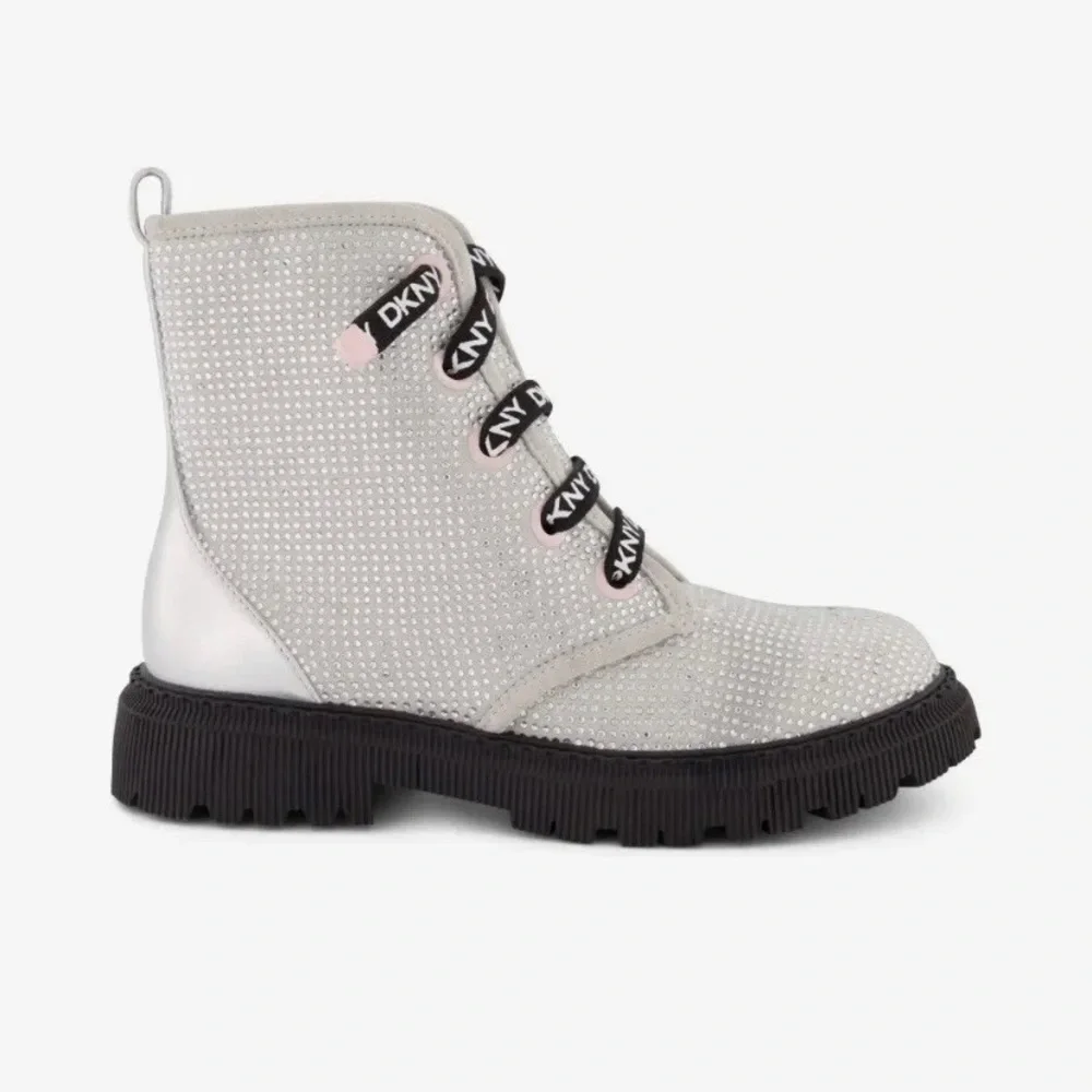 Dkny Shoes Toddler Girl Silver Black Rhinestone Combat Boots SZ 12 NEW